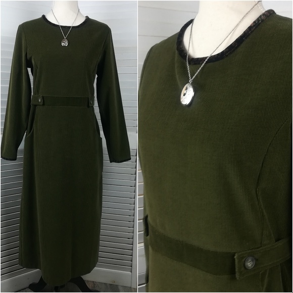 Orvis Dresses & Skirts - Orvis Moss Green Corduroy Long Sleeve Dress
